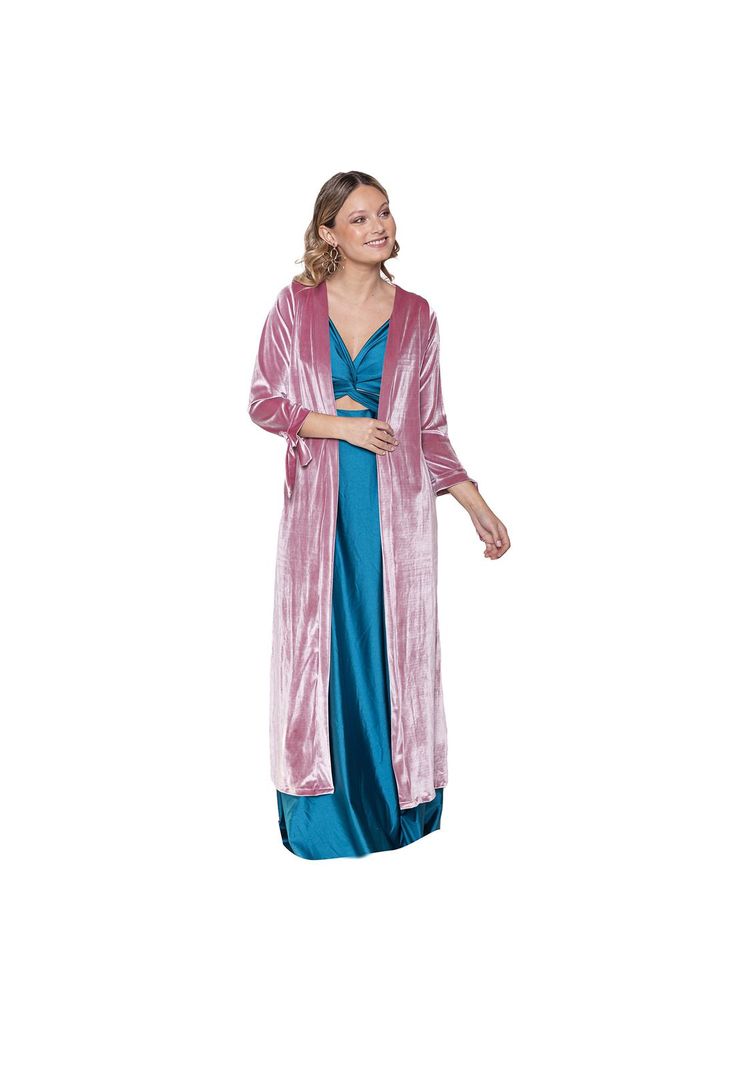 Tapado Kimono Largo Verona Rosa Terciopelo Brillante Maria Paskaro-0