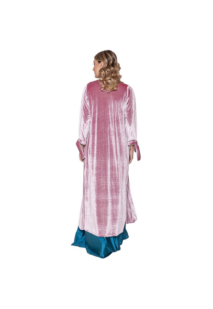 Tapado Kimono Largo Verona Rosa Terciopelo Brillante Maria Paskaro-2