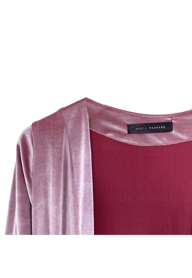 Tapado Kimono Largo Verona Rosa Terciopelo Brillante Maria Paskaro-5