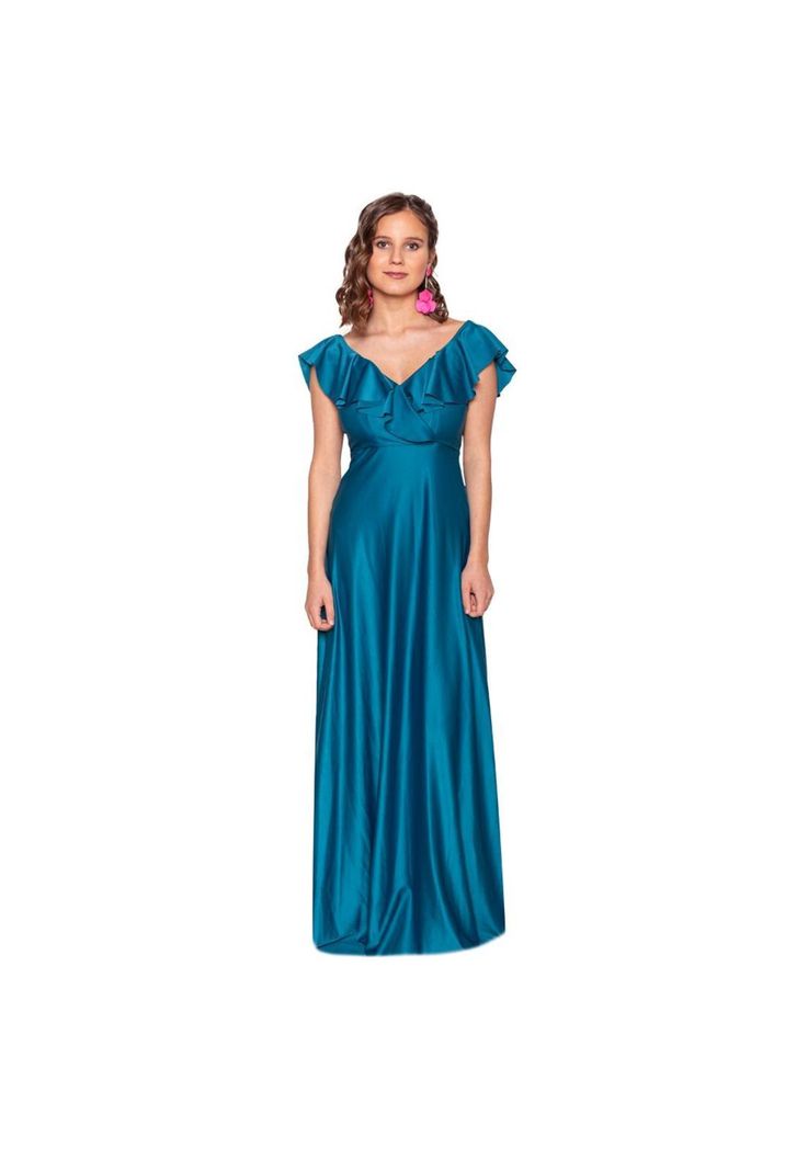 Vestido Largo Marken Petroleo Lycra Vuelo Grande Maria Paskaro