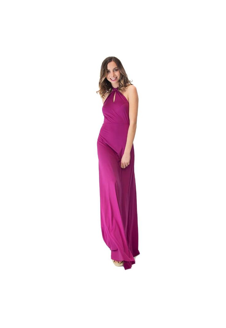 Vestido Largo Oporto Magenta Lycra Halter Amarra Maria Paskaro-0