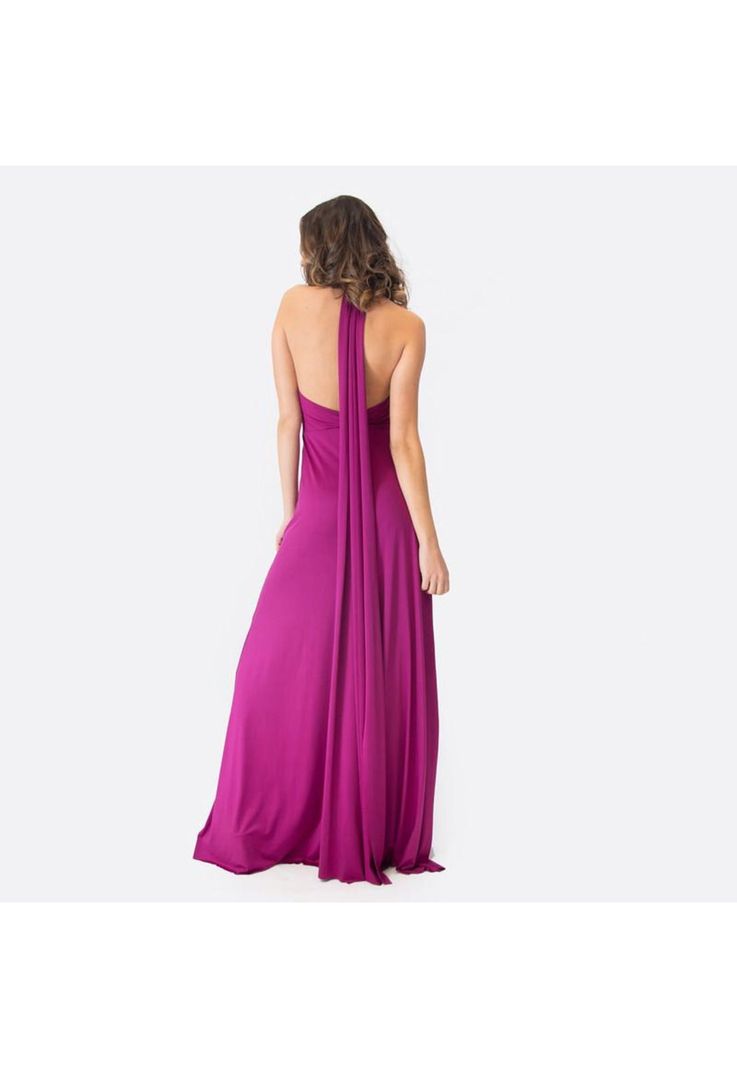 Vestido Largo Oporto Magenta Lycra Halter Amarra Maria Paskaro-2