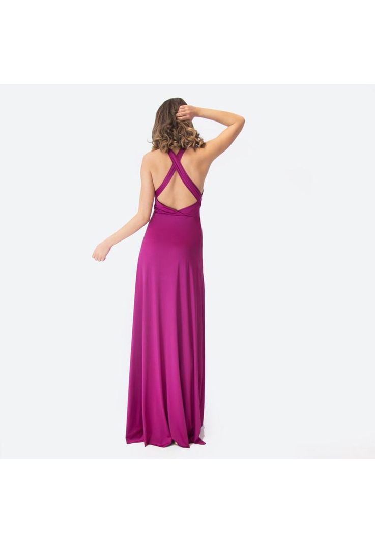 Vestido Largo Oporto Magenta Lycra Halter Amarra Maria Paskaro-3