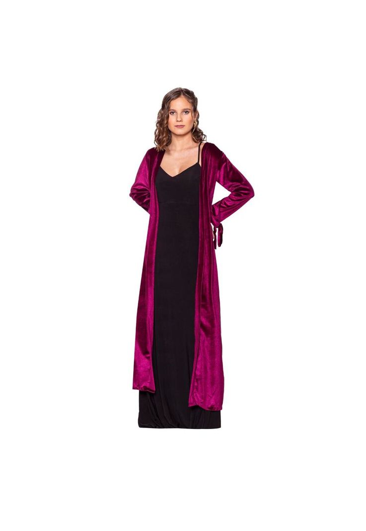 Tapado Kimono Largo Verona Burdeo Terciopelo Maria Paskaro-0