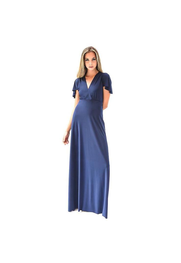 Vestido Largo York Azul Marino Lycra Mangas  Maria Paskaro-0