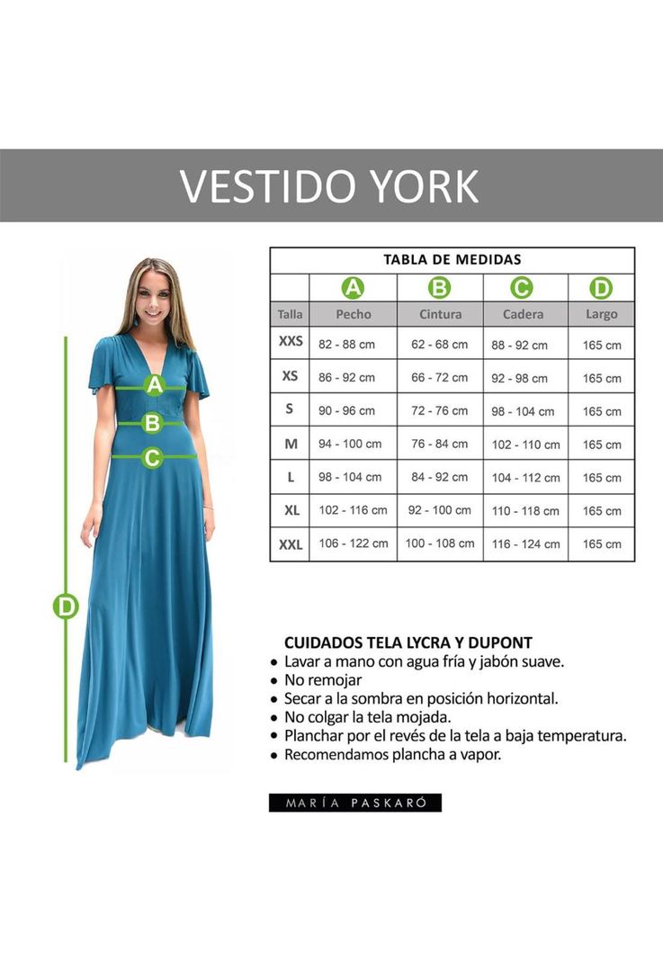 Vestido Largo York Azul Marino Lycra Mangas  Maria Paskaro-4