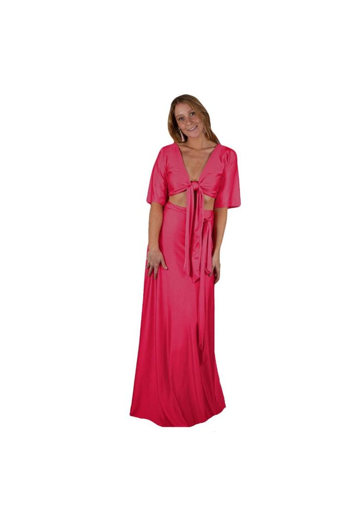 Conjunto Monaco Fucsia Lycra Falda Lazo Maria Paskaro-1