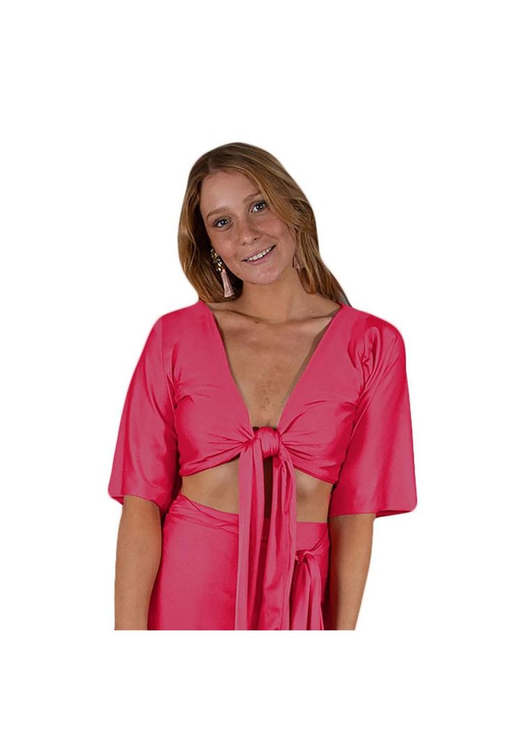 Conjunto Monaco Fucsia Lycra Falda Lazo Maria Paskaro-2