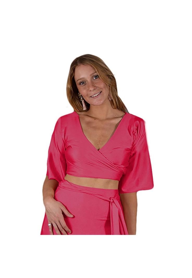 Conjunto Monaco Fucsia Lycra Falda Lazo Maria Paskaro-5