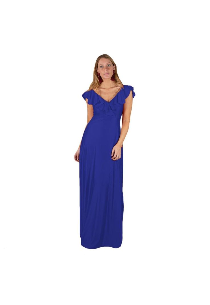 Vestido Largo Marken Azulino Lycra Vuelo Grande Maria Paskaro-0
