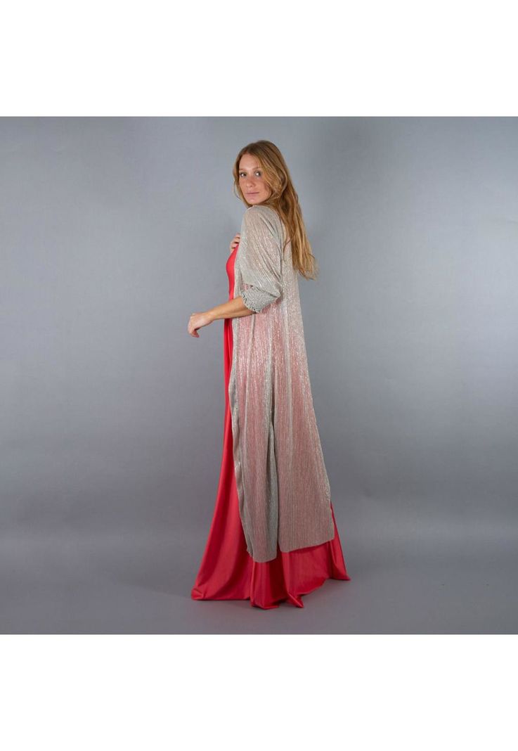 Tapado Kimono Santini Plateado Transparente Maria Paskaro-2