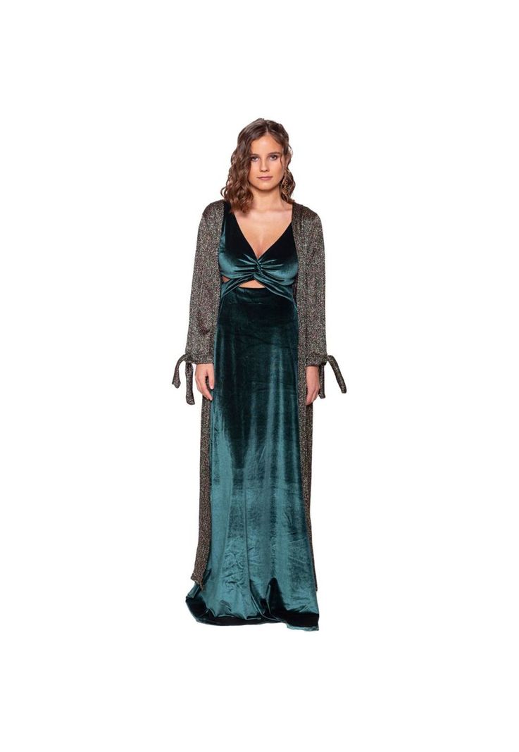Tapado Kimono Largo Verona Verde Multicolor Shine Transparente Maria Paskaro-0