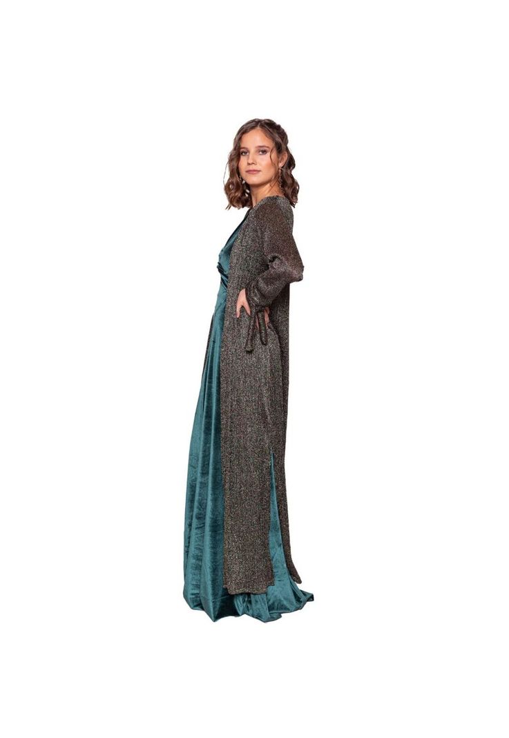 Tapado Kimono Largo Verona Verde Multicolor Shine Transparente Maria Paskaro-2
