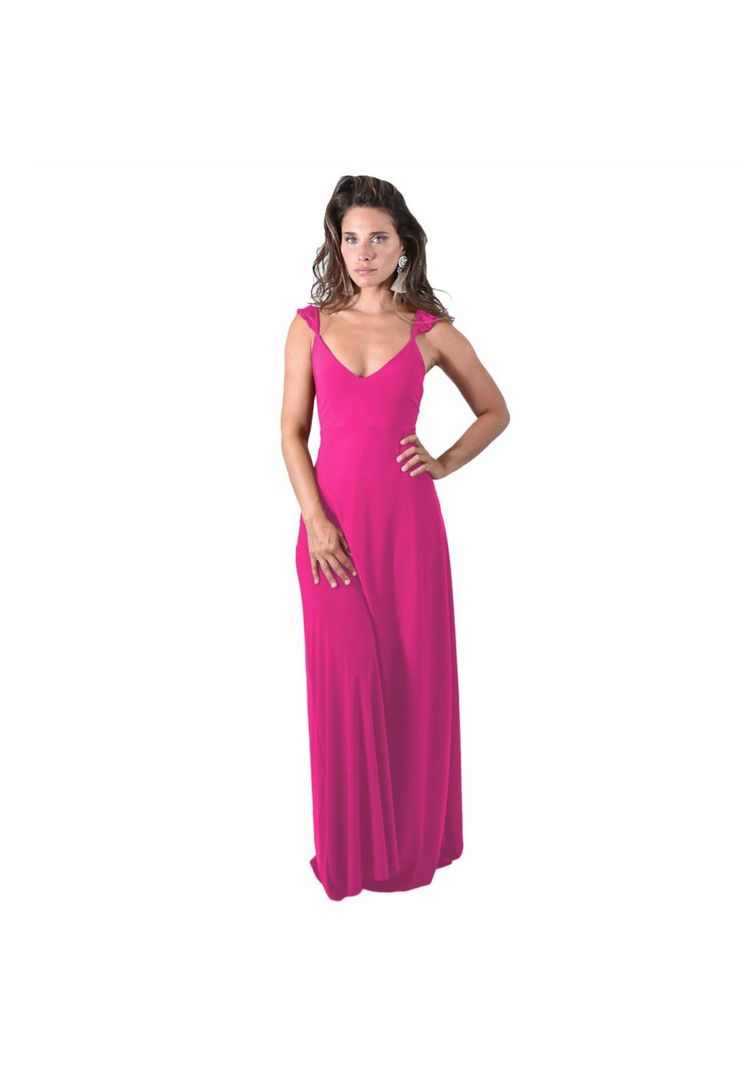 Vestido Largo Jaipur Frambuesa Lycra Vuelitos Maria Paskaro-0