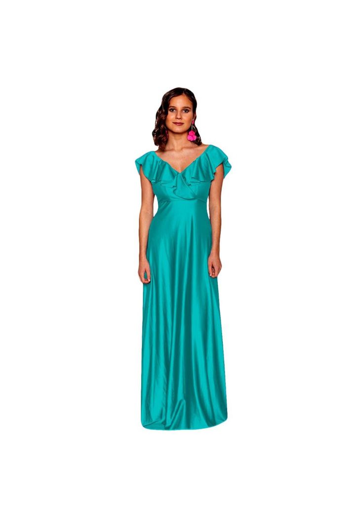 Vestido Largo Marken Turquesa Lycra Vuelo Grande Maria Paskaro