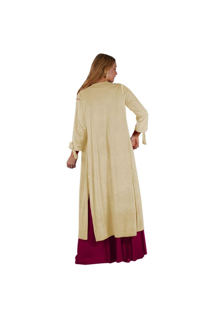 Tapado Kimono Largo Verona Beige Terciopelo Maria Paskaro-2