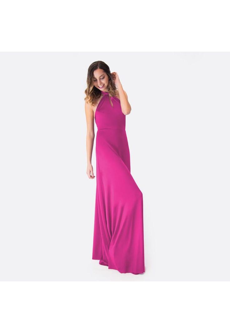 Vestido Largo Oporto Fucsia Lycra Halter Amarra Maria Paskaro-1