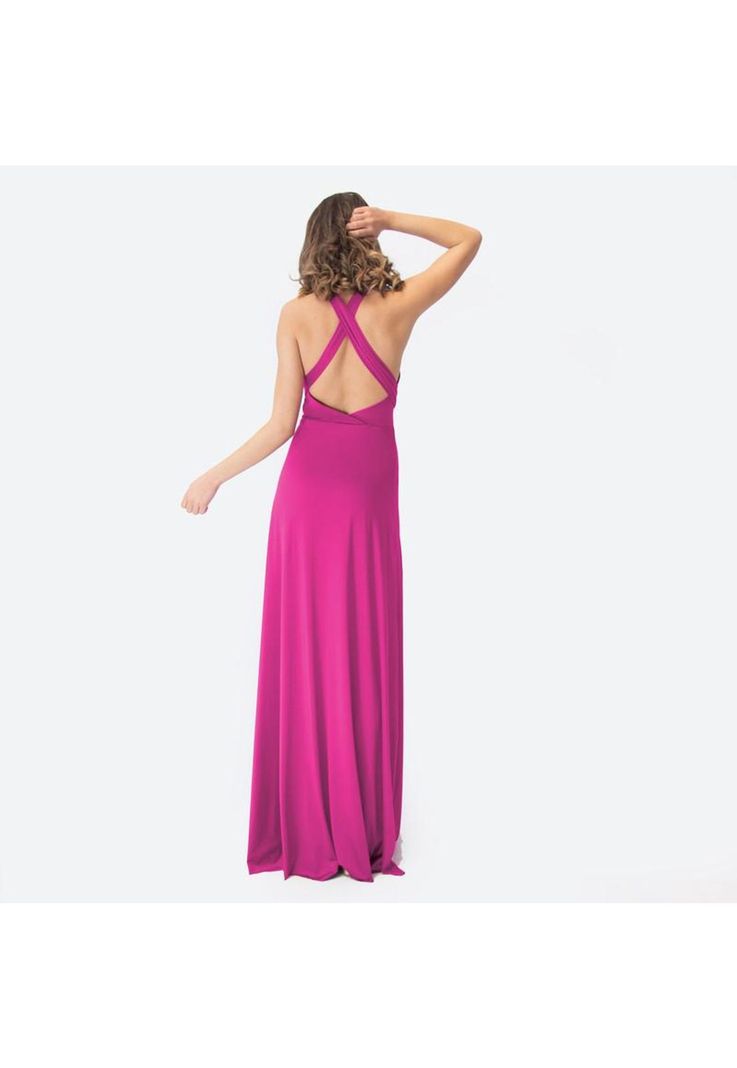 Vestido Largo Oporto Fucsia Lycra Halter Amarra Maria Paskaro-2