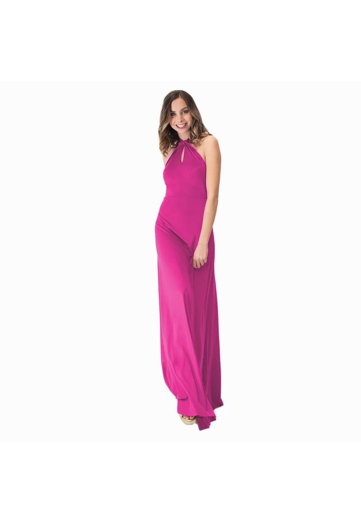Vestido Largo Oporto Fucsia Lycra Halter Amarra Maria Paskaro
