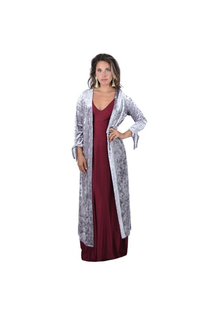 Tapado Kimono Largo Verona Plata Jaspeado Terciopelo Maria Paskaro-0