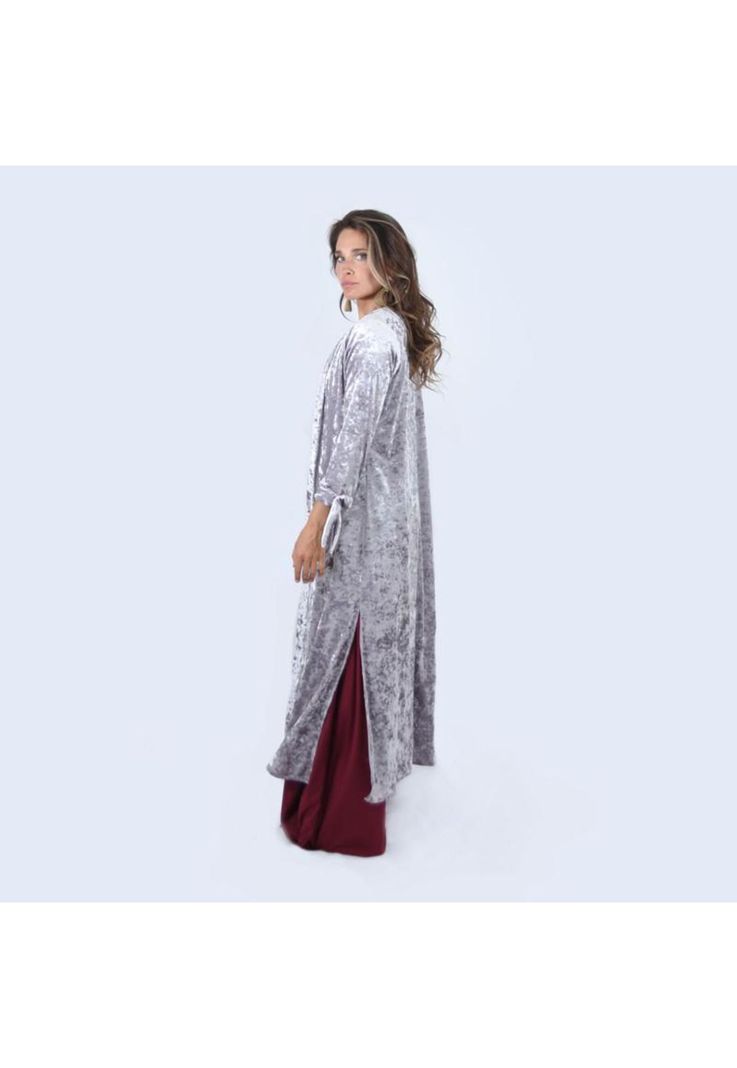 Tapado Kimono Largo Verona Plata Jaspeado Terciopelo Maria Paskaro-1