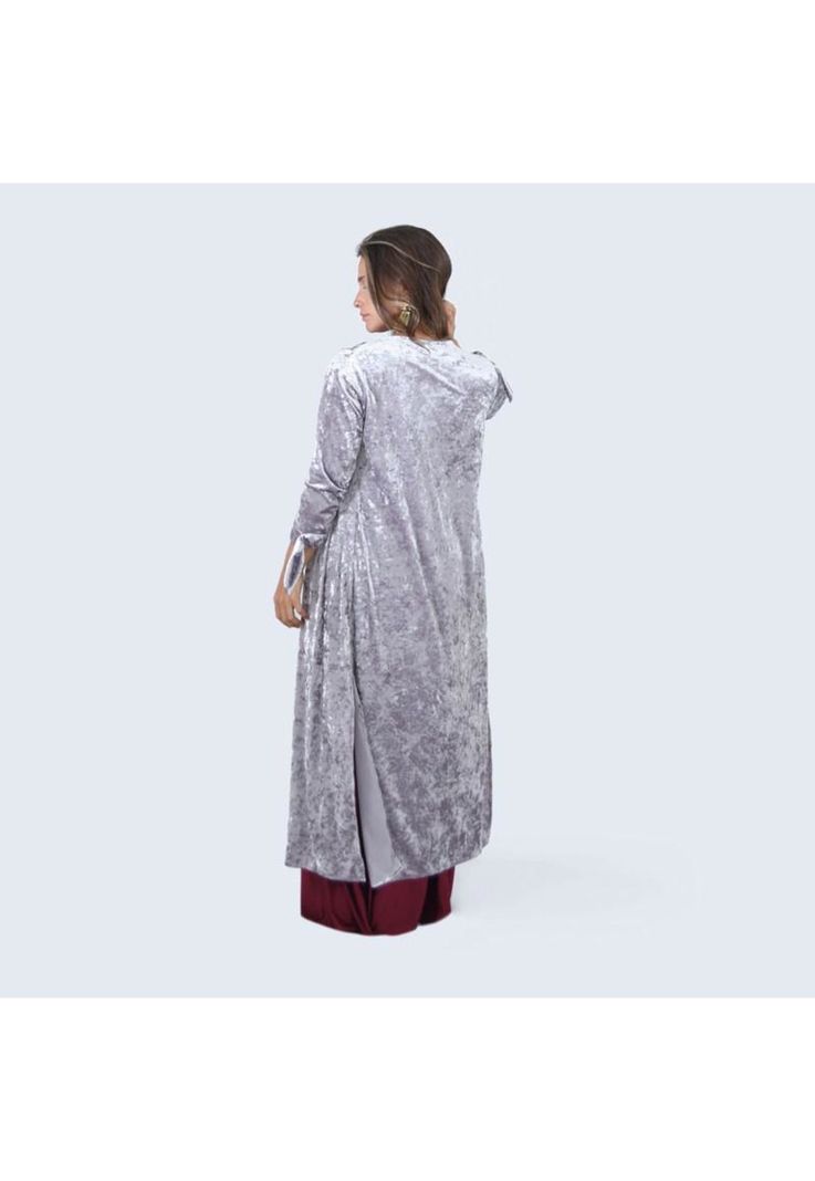 Tapado Kimono Largo Verona Plata Jaspeado Terciopelo Maria Paskaro-2