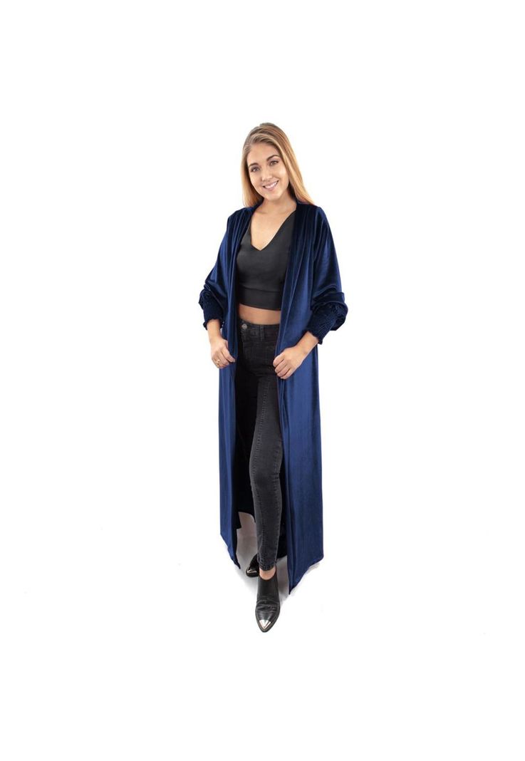 Tapado Kimono Largo Santini Azul Terciopelo Maria Paskaro
