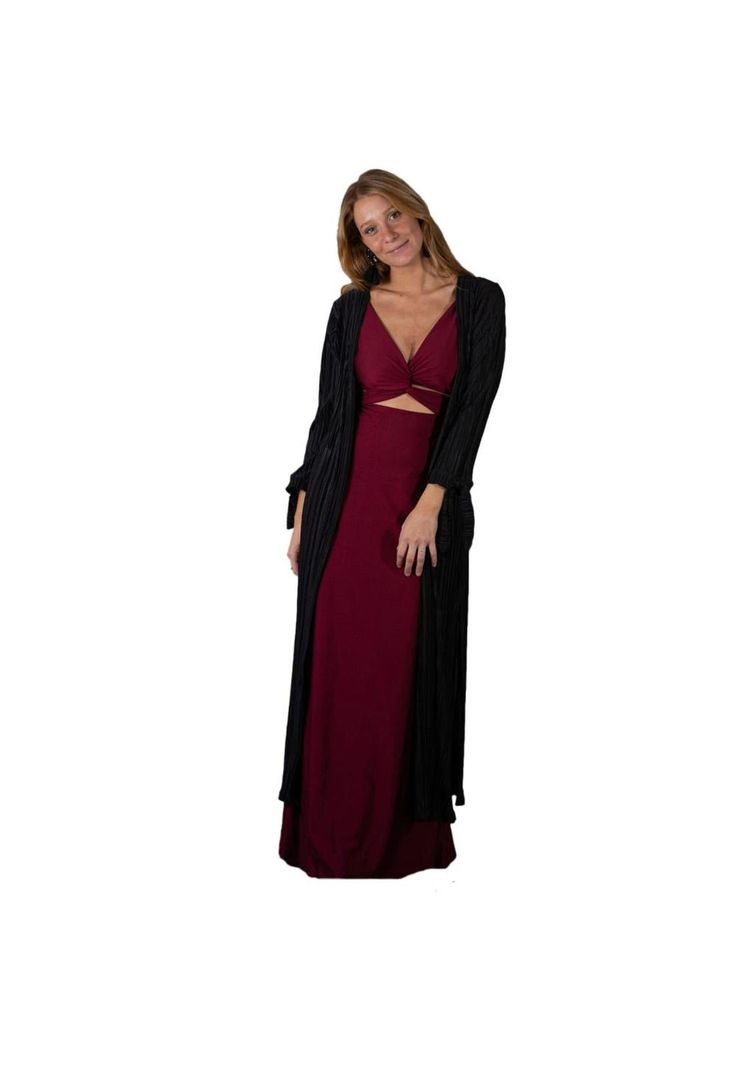 Tapado Kimono Largo Verona Negro Plisado Maria Paskaro-0