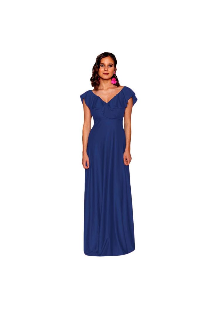 Vestido Largo Marken Azul Marino Lycra Vuelo Grande Maria Paskaro
