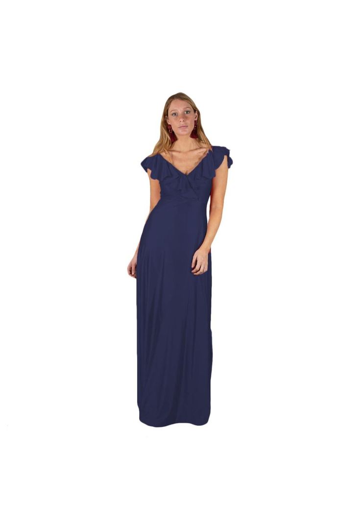 Vestido Largo Marken Azul Marino Lycra Vuelo Grande Maria Paskaro-1