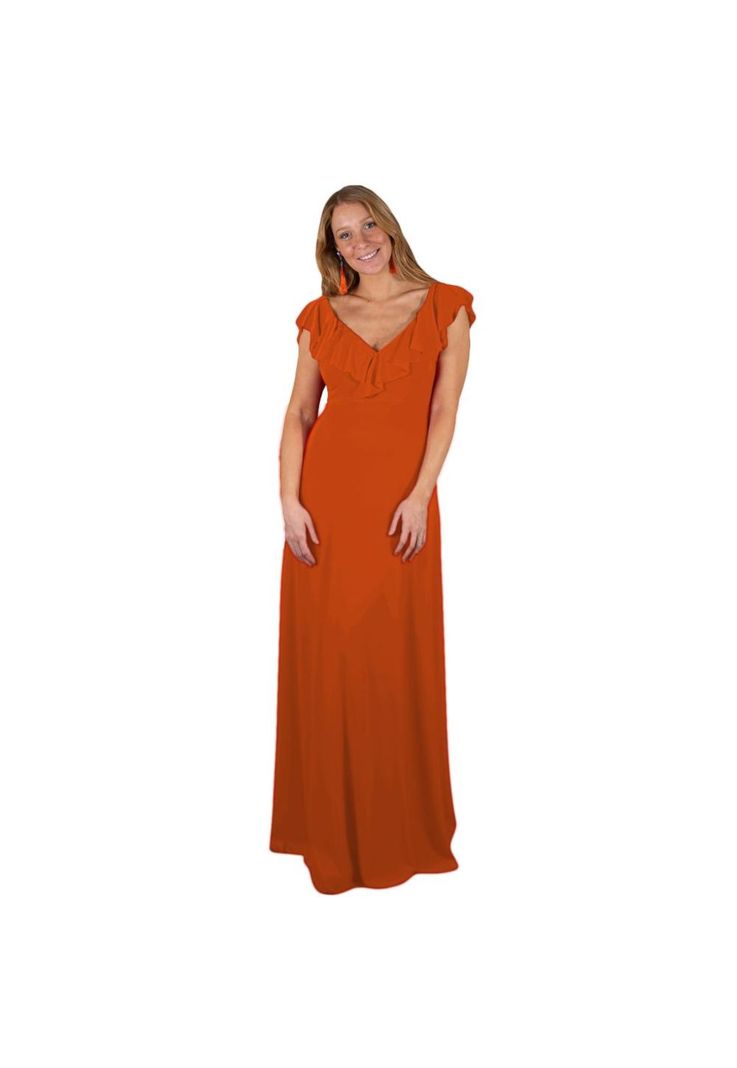 Vestido Largo Marken Naranjo Lycra Vuelo Maria Paskaro-0
