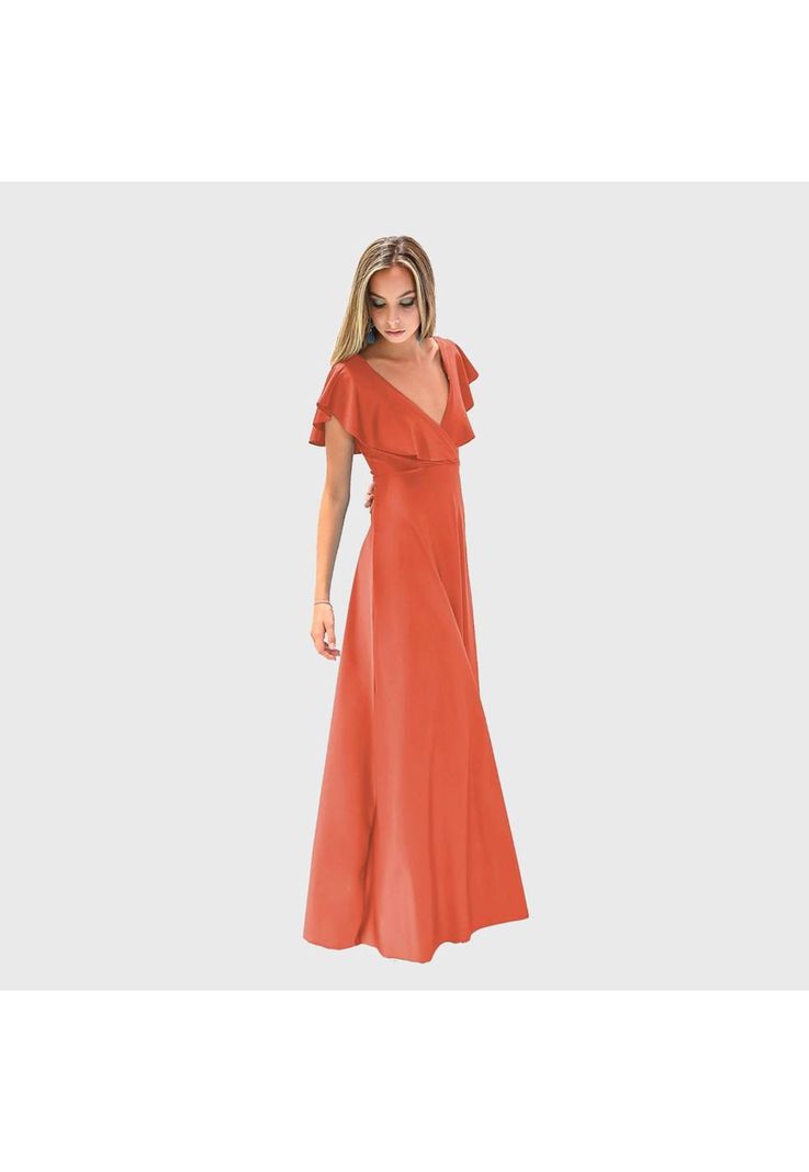 Vestido Largo Marken Naranjo Lycra Vuelo Maria Paskaro-1