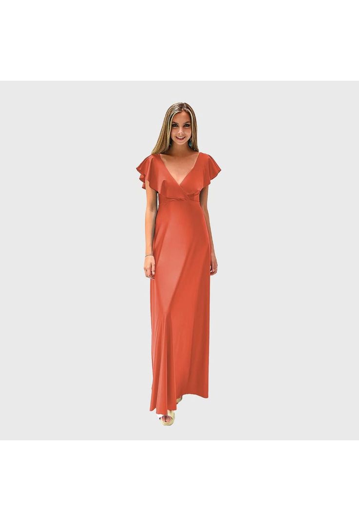 Vestido Largo Marken Naranjo Lycra Vuelo Maria Paskaro-2