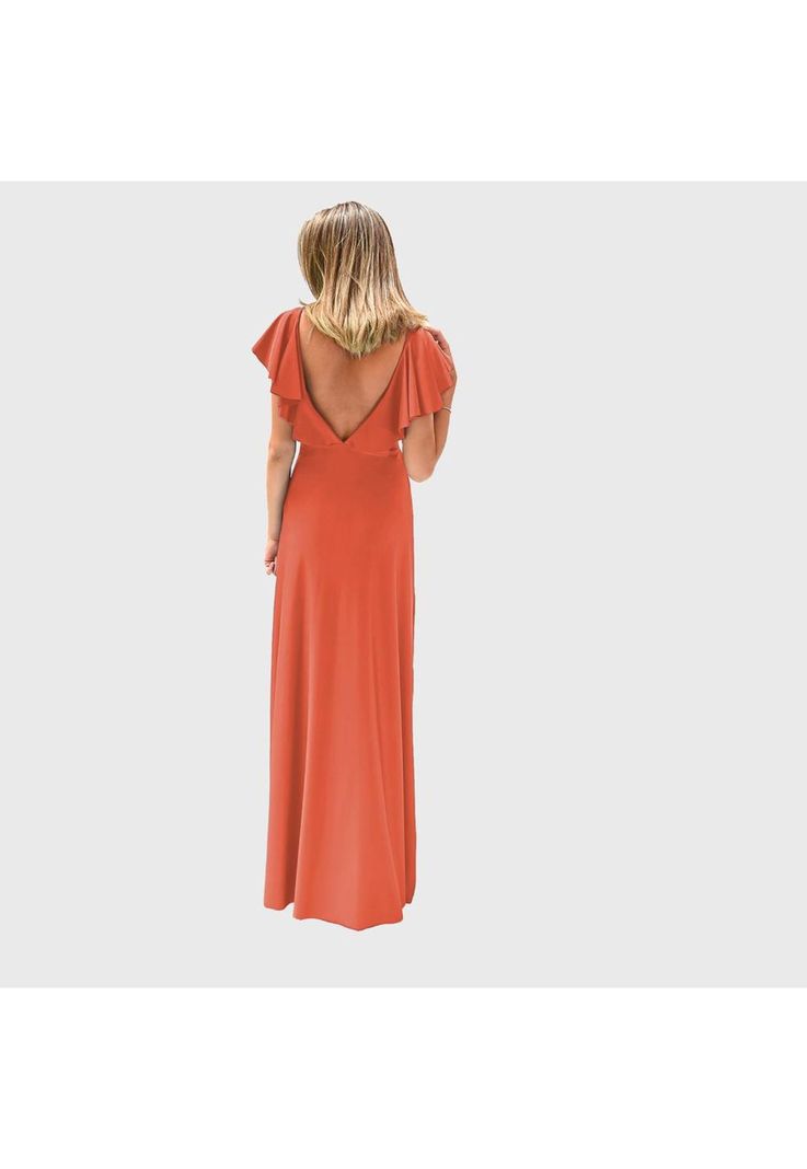 Vestido Largo Marken Naranjo Lycra Vuelo Maria Paskaro-3