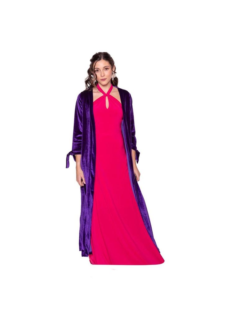 Tapado Kimono Largo Verona Purpura Terciopelo Maria Paskaro-0