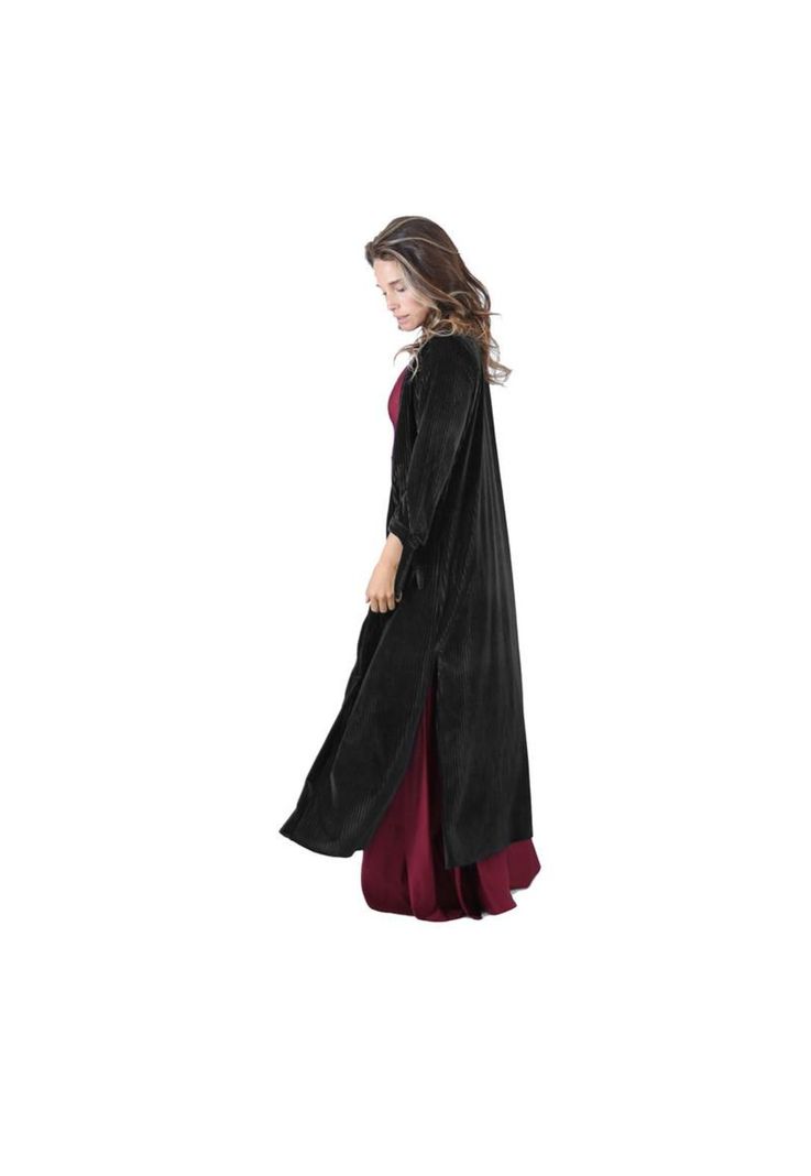 Tapado Kimono Largo Verona Negro Lineas Terciopelo Maria Paskaro-1