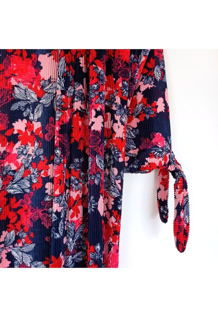 Tapado Kimono Largo Verona Azul Flores Plisado Maria Paskaro-4