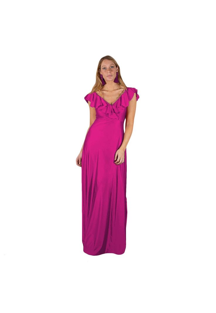 Vestido Largo Marken Magenta Lycra Vuelo Maria Paskaro-0
