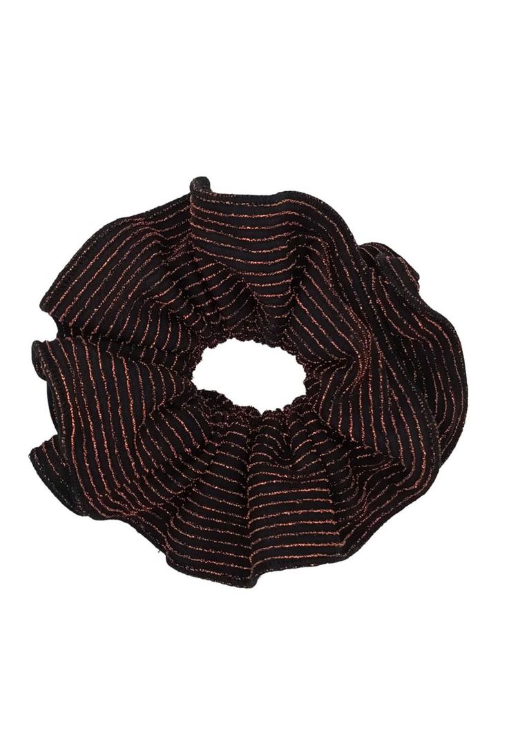 Scrunchie Camelia L Negro Lineas Cobre Maria Paskaro-0