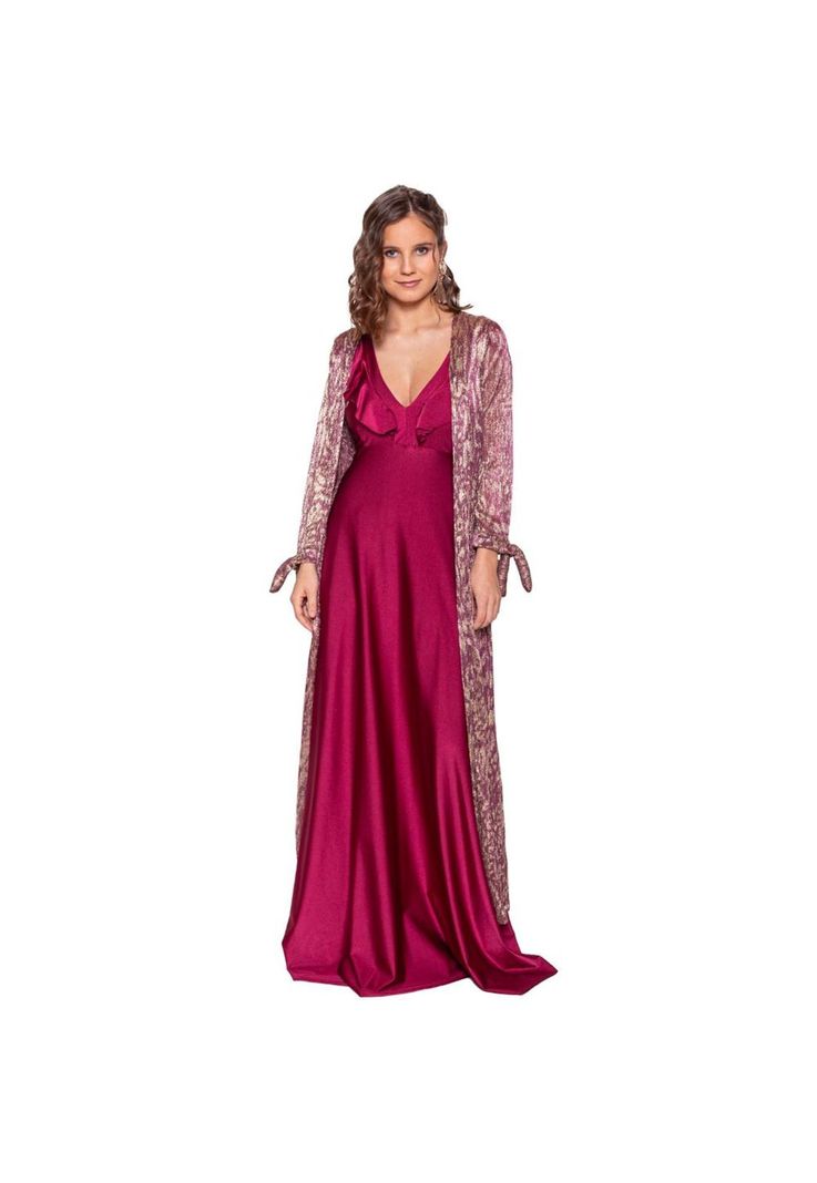 Tapado Kimono Largo Verona Animal Lila Plisado Transparente Maria Paskaro-0