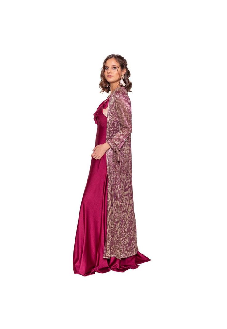 Tapado Kimono Largo Verona Animal Lila Plisado Transparente Maria Paskaro-1