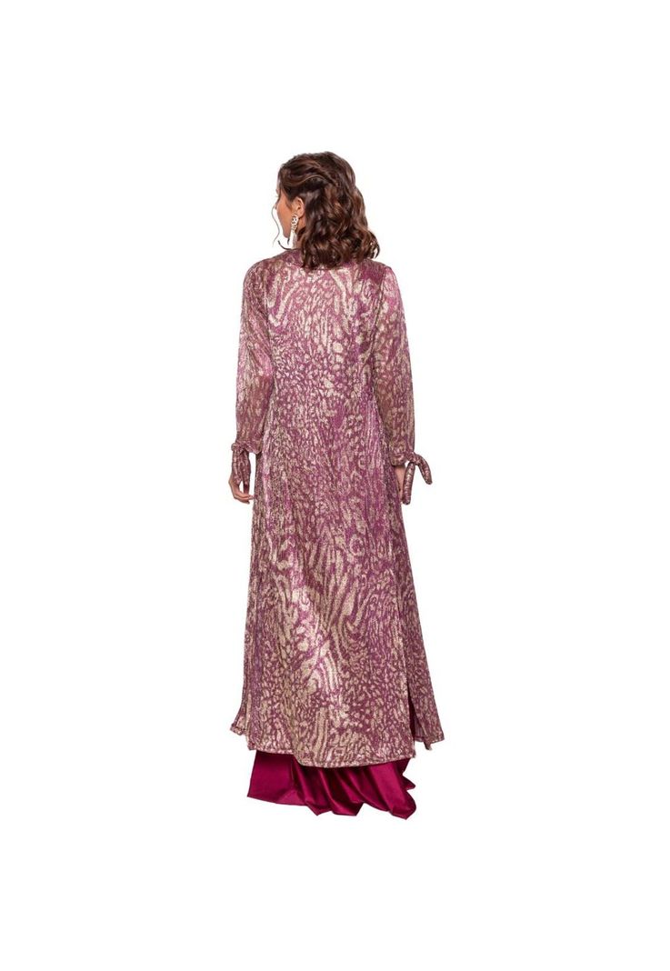 Tapado Kimono Largo Verona Animal Lila Plisado Transparente Maria Paskaro-2