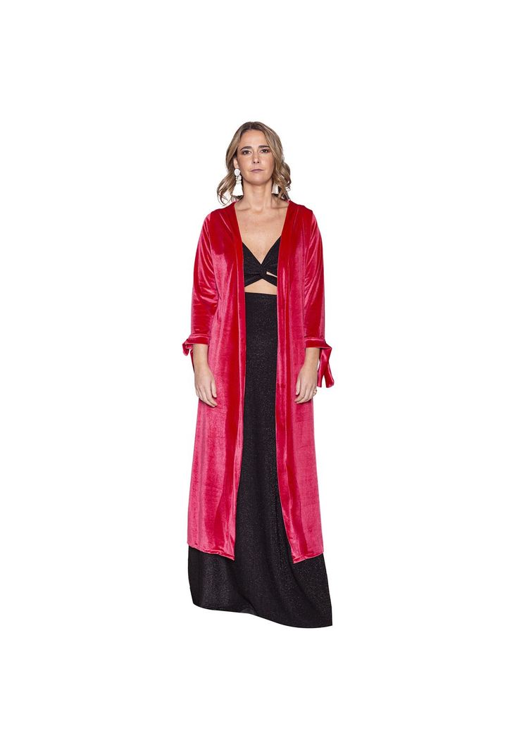Tapado Kimono Largo Verona Coral Terciopelo Maria Paskaro-1