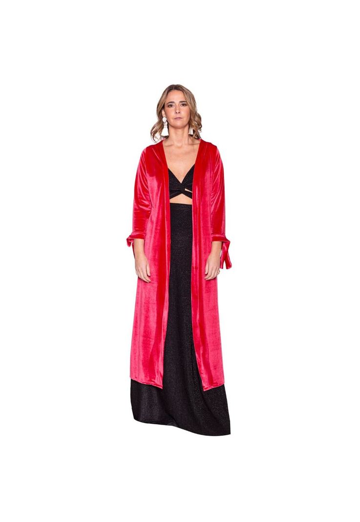 Tapado Kimono Largo Verona Coral Terciopelo Maria Paskaro-0