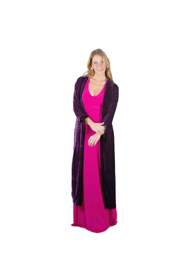 Tapado Kimono Largo Verona Morado Terciopelo Maria Paskaro-0