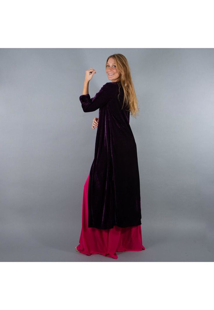 Tapado Kimono Largo Verona Morado Terciopelo Maria Paskaro-1