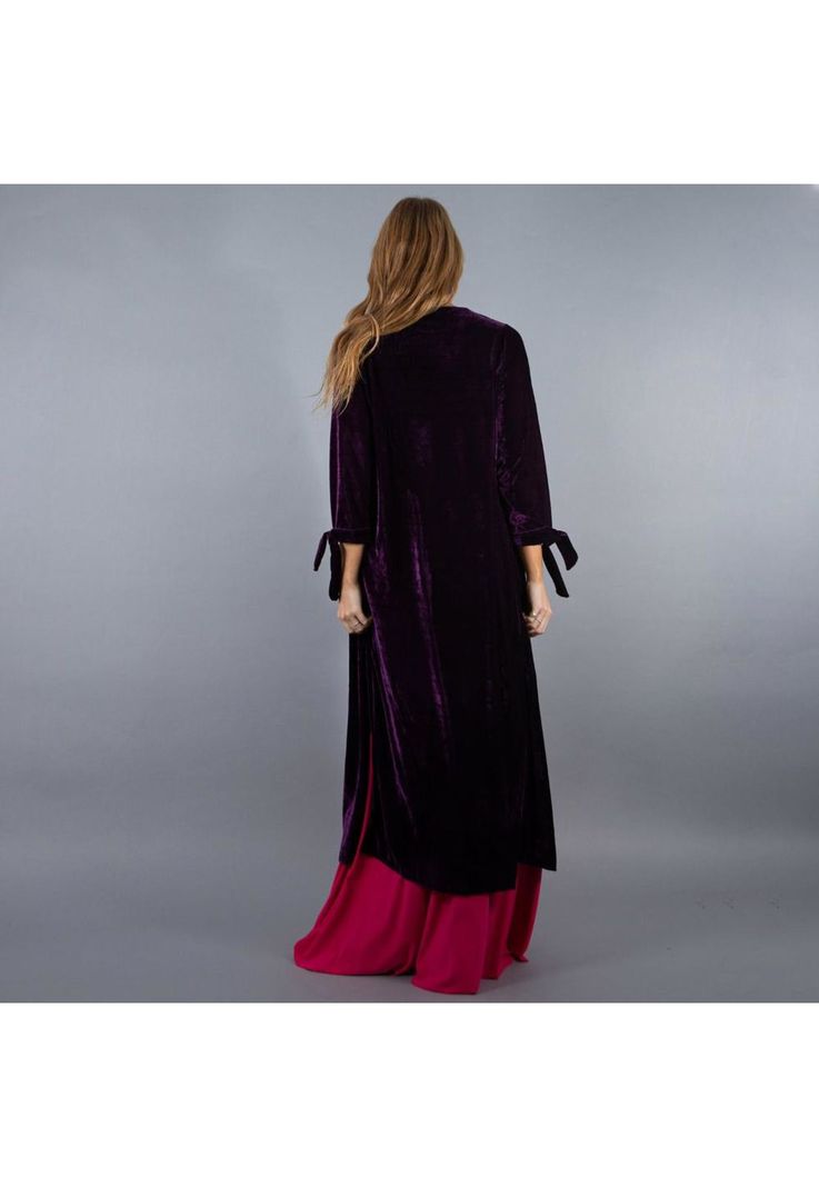 Tapado Kimono Largo Verona Morado Terciopelo Maria Paskaro-2