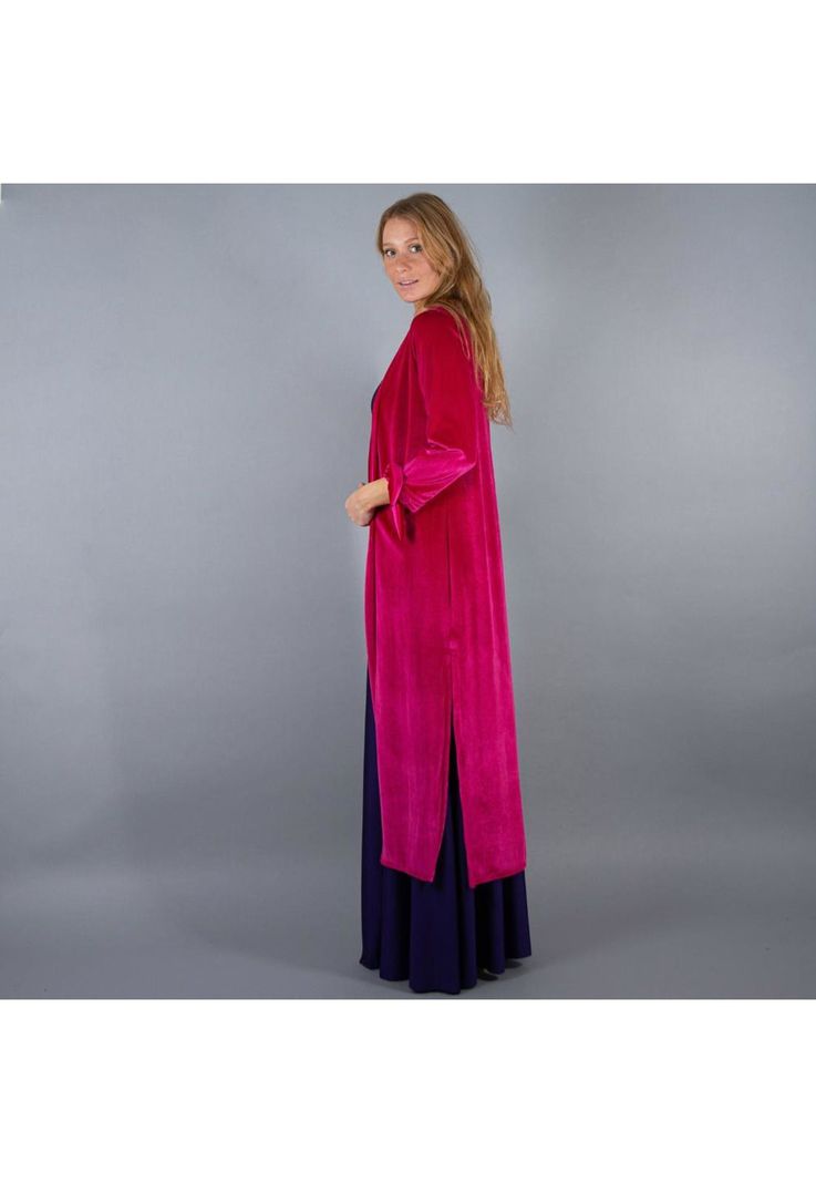 Tapado Kimono Largo Verona Fucsia Terciopelo  Maria Paskaro-2