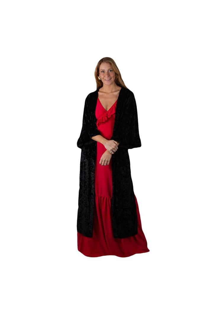 Tapado Kimono Largo Turin Negro Jaspeado Terciopelo Maria Paskaro-0