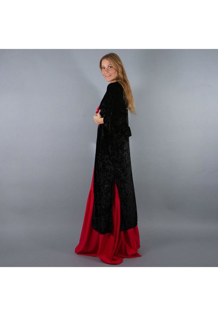 Tapado Kimono Largo Turin Negro Jaspeado Terciopelo Maria Paskaro-1